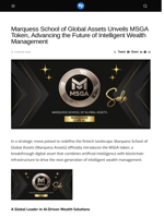 Marquess School of Global Assets Unveils MSGA Token, Advancing the Future of Intelligent Wealth Management - Visionary Financial