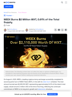 WEEX Burns $2 Million WXT, 0.61% of the Total Supply