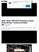 New 'Spot' XRP ETF Records Largest Natural Day 1 Volume of 2025 - U.Today