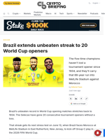 Brazil extends unbeaten streak to 20 World Cup openers