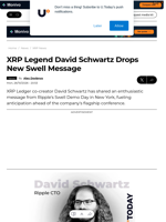 XRP Legend David Schwartz Drops New Swell Message - U.Today