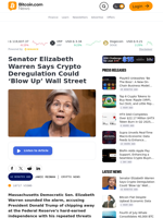 Senator Elizabeth Warren Says Crypto Deregulation Could ‘Blow Up’ Wall Street – Crypto News Bitcoin News