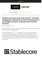 Stablecore Joins the Jack Henry™ Fintech Integration Network to Bring Stablecoins and Digital Assets to Banks and Credit Unions