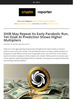 SHIB May Repeat Its Early Parabolic Run, Yet Ozak AI Prediction Shows Higher Multipliers