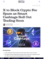 X to Block Crypto Fee Spam as Smart Cashtags Roll Out Trading Soon