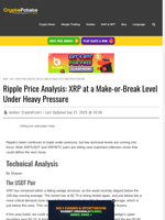 Ripple Price Analysis: XRP at a Make-or-Break Level Under Heavy Pressure