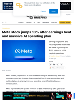 Meta stock jumps 10% after earnings beat and massive AI spending plan