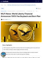 WLFI News: World Liberty Financial  Announces 100% Fee Buyback and Burn Plan