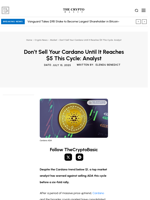 Don’t Sell Your Cardano Until It Reaches $5 This Cycle: Analyst
