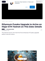 Ethereum Fusaka Upgrade to Arrive on Major ETH Testnet on This Date: Details - U.Today