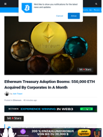 Ethereum Treasury Adoption Booms: 550,000 ETH Acquired By Corporates In A Month | Bitcoinist.com