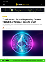 Tom Lee and Arthur Hayes stay firm on $10K Ether forecast