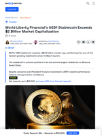 USD1 Stablecoin Achieves $2 Billion Milestone in Just Days