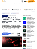 Altcoin Market Cap Drops to $1.28 Trillion as AI Bubble Fears Fuel Sell-Off – Markets and Prices Bitcoin News