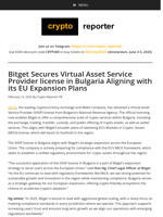 Bitget Secures Virtual Asset Service Provider license in Bulgaria Aligning with its EU Expansion Plans