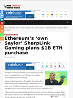 Ethereum's ‘own Saylor’ SharpLink Gaming plans $1B ETH purchase - The Crypto News Wire