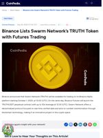 Binance Lists Swarm Network’s TRUTH Token with Futures Trading