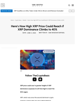 Here’s How High XRP Price Could Reach if XRP Dominance Climbs to 40%