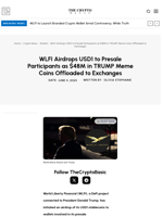 WLFI Airdrops USD1 to Presale Participants as $48M in TRUMP Meme Coins Offloaded to Exchanges
