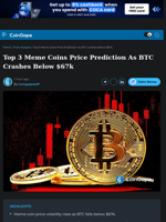 Top 3 Meme Coins Price Prediction As BTC Crashes Below $67k