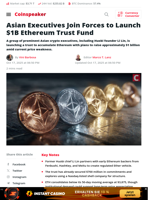 Asian Executives Join Forces to Launch $1B Ethereum Trust Fund - Coinspeaker