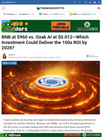 BNB at $960 vs. Ozak AI at $0.012—Which Investment Could Deliver the 100x ROI by 2026?