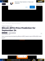 Bitcoin (BTC) Price Prediction for September 24 - U.Today