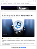 Twitter's Jack Dorsey Hints Bitcoin Faucet Return with Free BTC