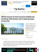 White House to host second stablecoin meeting with banks and crypto groups tomorrow