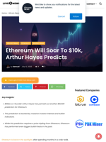Ethereum Will Soar To $10k, Arthur Hayes Predicts | Live Bitcoin News