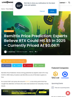 Remittix Price Prediction: Experts Believe RTX Could Hit $5 In 2025 - Currently Priced At $0.0671 | Live Bitcoin News