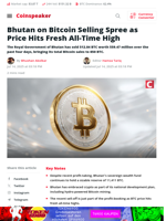 Bhutan on Bitcoin Selling Spree as Price Hits Fresh All-Time High - Coinspeaker