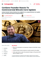 Cardano Founder Reacts To Controversial Bitcoin Core Update | Coinspeaker