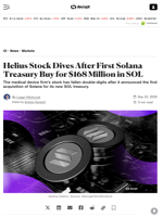 Helius Stock Dives After First Solana Treasury Buy for $168 Million in SOL - Decrypt