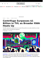 Centrifuge Surpasses $1 Billion in TVL as Broader RWA Heats Up - 