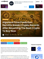 Algorand Price Prediction: Remittix Breaks Crypto Records After Becoming The Best Crypto To Buy Now | Live Bitcoin News