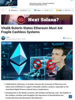Vitalik Buterin States Ethereum Must Aid Fragile Cashless Systems
