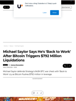 Michael Saylor Says He's 'Back to Work' After Bitcoin Triggers $792 Million Liquidations - U.Today