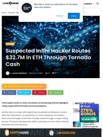 Suspected Infini Hacker Routes $32.7M in ETH Through Tornado Cash | Live Bitcoin News