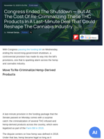 Congress Ended The Shutdown — But At The Cost Of Re-Criminalizing These THC Products In A Last-Minute Deal That Could Reshape The Cannabis Industry - Curaleaf Holdings (OTC:CURLF), Green Thumb Indus (OTC:GTBIF) - Benzinga