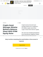 Crypto Asset Manager Bitwise Bolsters Balance Sheet With $70M Equity Raise