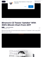 Binance's CZ Teases 'Uptober' With 300% Bitcoin Chart From 2017 - U.Today