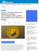 Saylor’s Strategy Resumes Aggressive Bitcoin Accumulation With $330M Buy Despite $14.5 Billion Q1 Losses ⋆ ZyCrypto