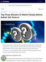 Top Three Altcoins To Watch Closely Before Bullish ‘Q4’ Kicks In