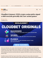 Cloudbet's January 2026 crypto casino picks signal a shift towards provably fair, fast-action games - AMBCrypto