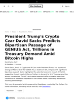 President Trump's Crypto Czar David Sacks Predicts Bipartisan Passage of GENIUS Act, Trillions in Treasury Demand Amid Bitcoin Highs - 