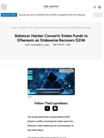 Balancer Hacker Converts Stolen Funds to Ethereum as Stakewise Recovers $21M