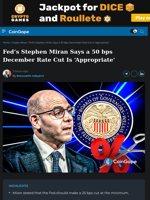 Fed’s Stephen Miran Says a 50 bps December Rate Cut Is ‘Appropriate’