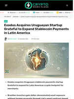 Exodus Acquires Uruguayan Startup Grateful to Expand Stablecoin Payments in Latin America - Crypto News Flash
