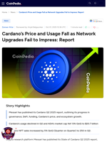 Cardano’s Price and Usage Fall as Network Upgrades Fail to Impress: Report